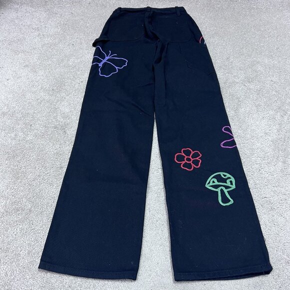 PacSun Jeans 90’s Boyfriend Carpenter Black Pockets Embroidered Size 24 - Picture 13 of 13